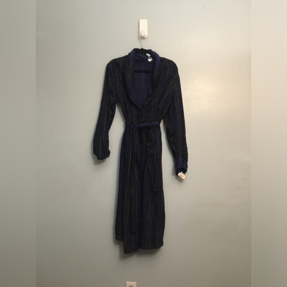 Navy Plaid Fleece-Lined Robe